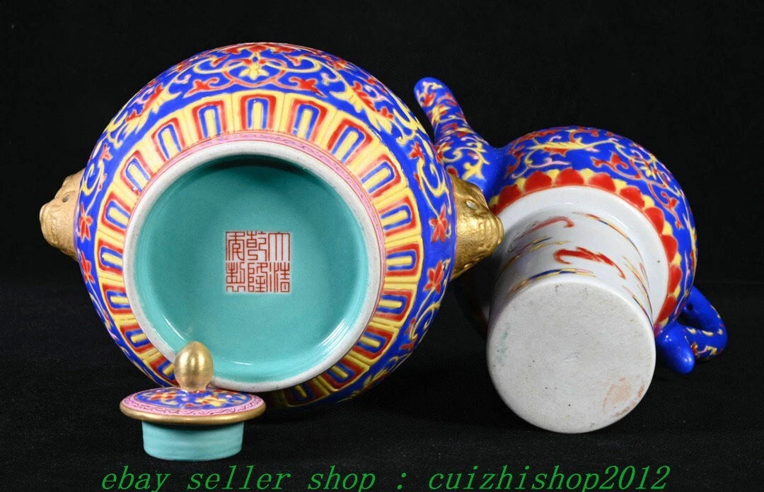 Qianlong Marked Colour Enamel Porcelain Gilt Dragon Beast Gourd Teapot Teakettle | eBay