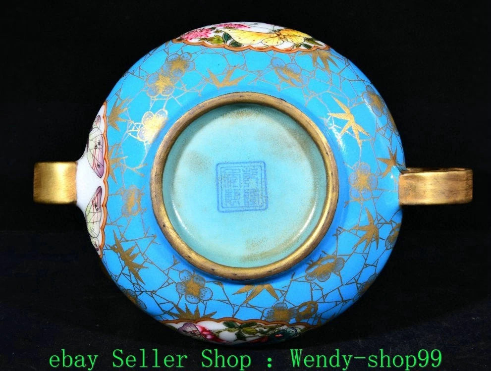 6.2" Qianlong Marked Colour Enamel Porcelain Gilt Butterfly Teapot Teakettle | eBay