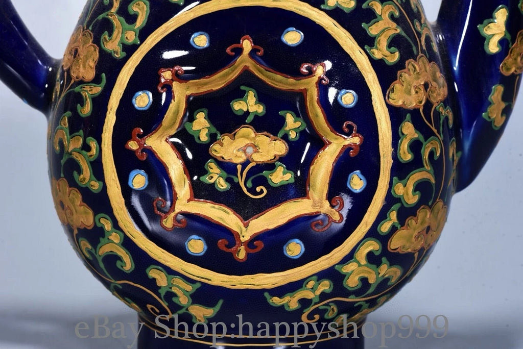 12.4" Yongle Marked Craig Blue Glaze Enamel Porcelain Flower Wine Tea Pot Flagon | eBay