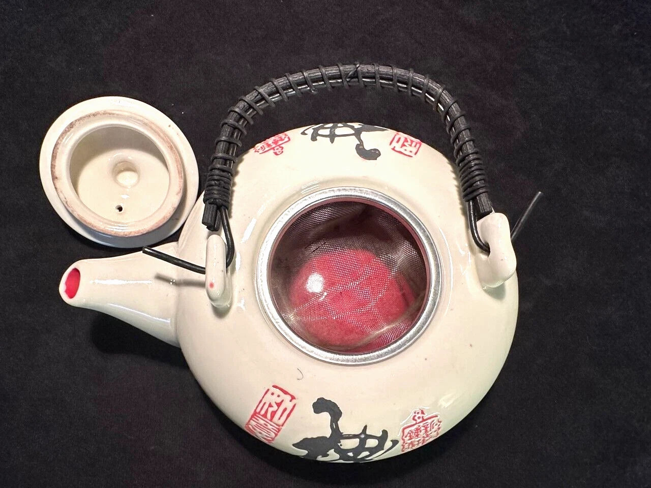 Chinese White and Red Enamel Porcelain Teapot and 4 Cups NIB | eBay