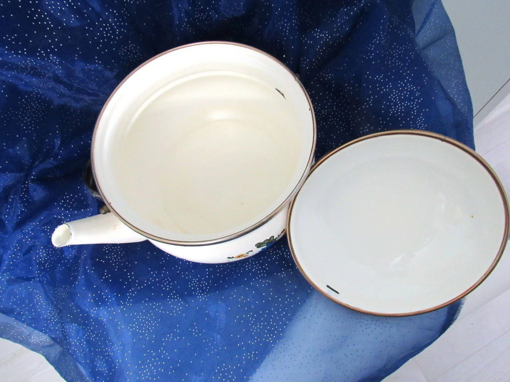 Vtg Enamel Teapot 1980s Porcelain Floral Kettle Tea Pot Farmhouse Ceramic Handle | eBay