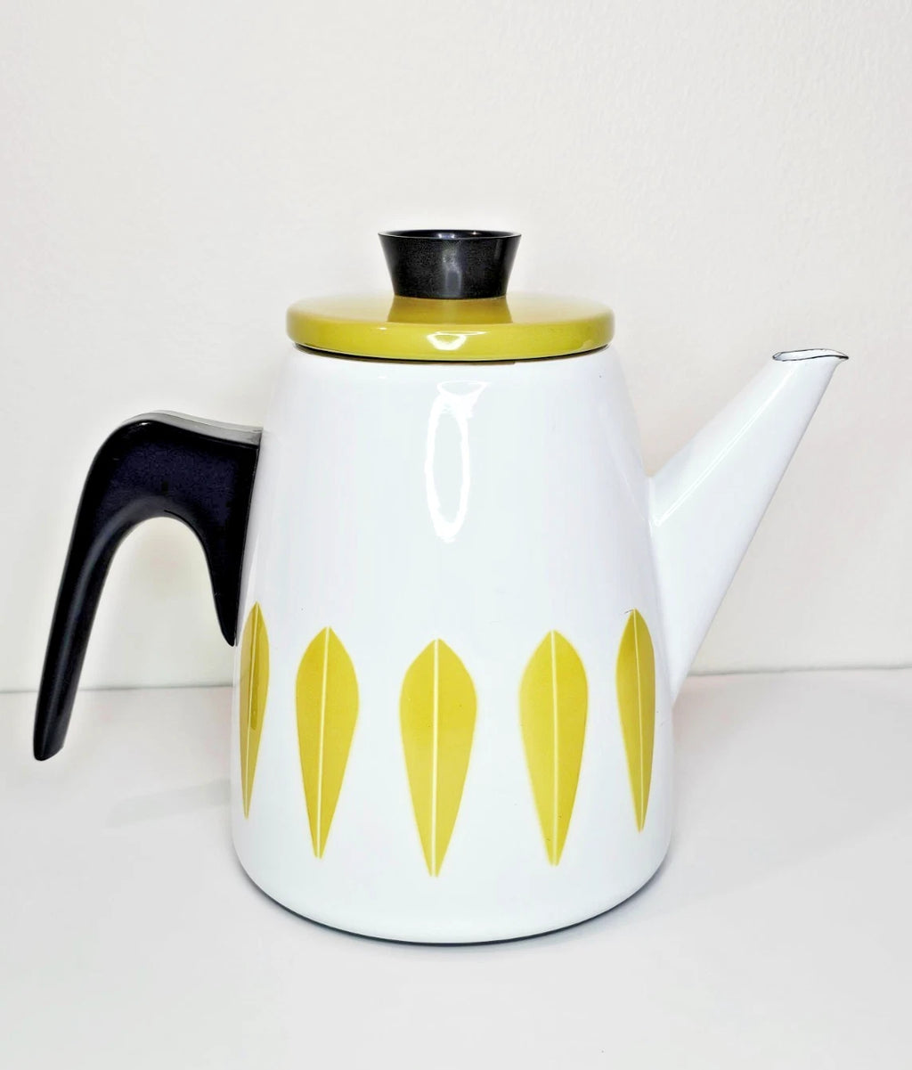 Cathrineholm Lotus Coffeepot White Olive Green Kettle Vintage MCM Teapot Enamel | eBay