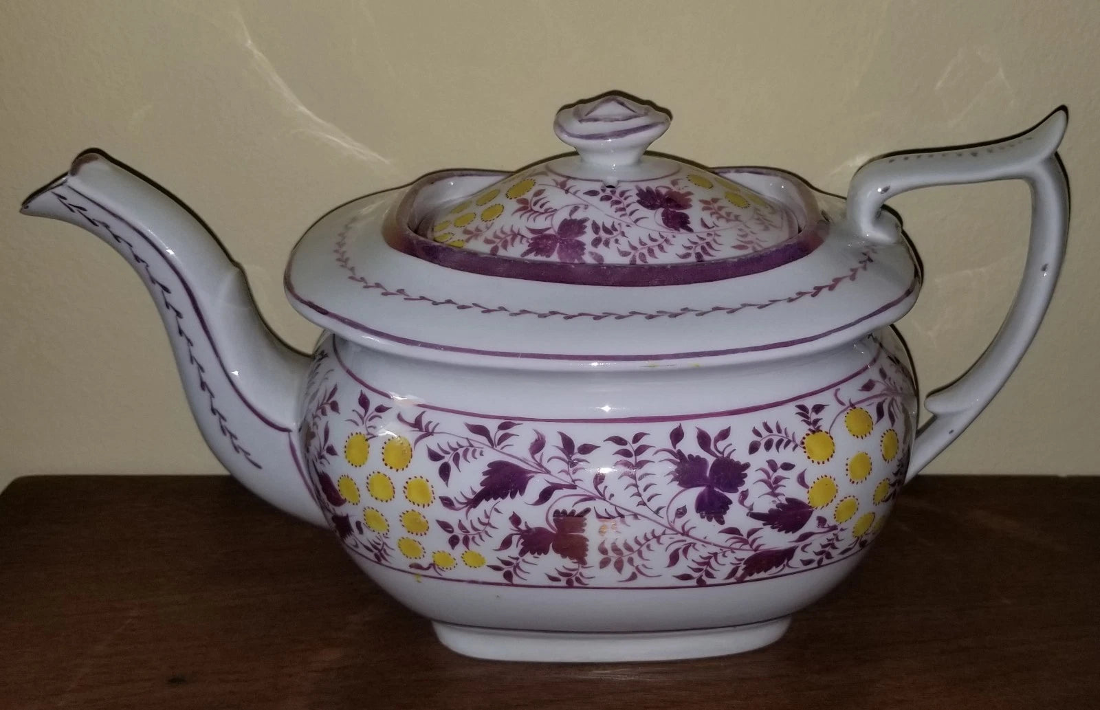 C.1810-1820 Georgian Porcelain Teapot Pink Luster Yellow Enamel Exc. Condition | eBay