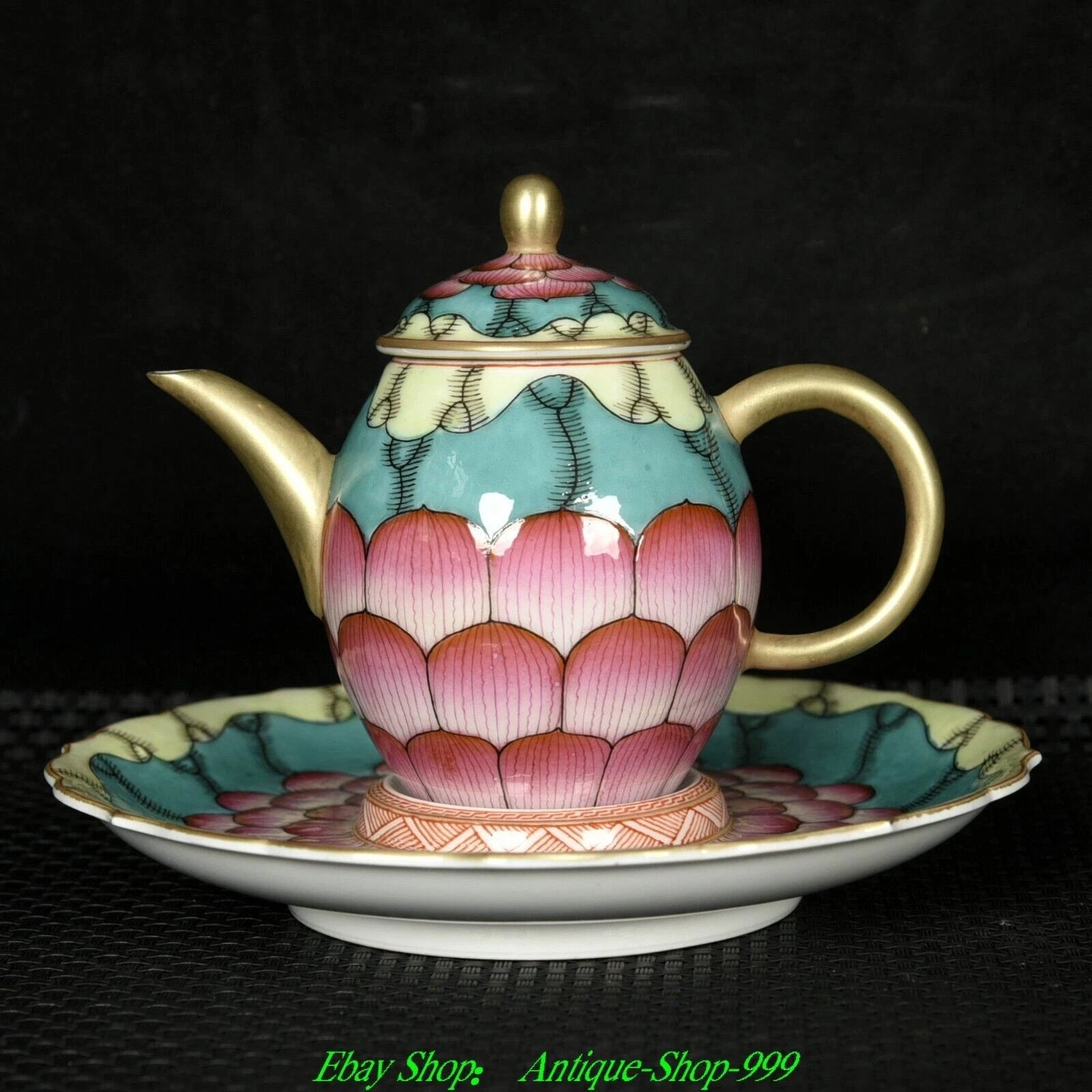 4"Qianlong Marked Enamel Colour Porcelain Gilt Lotus flower Pattern Teapot Plate | eBay