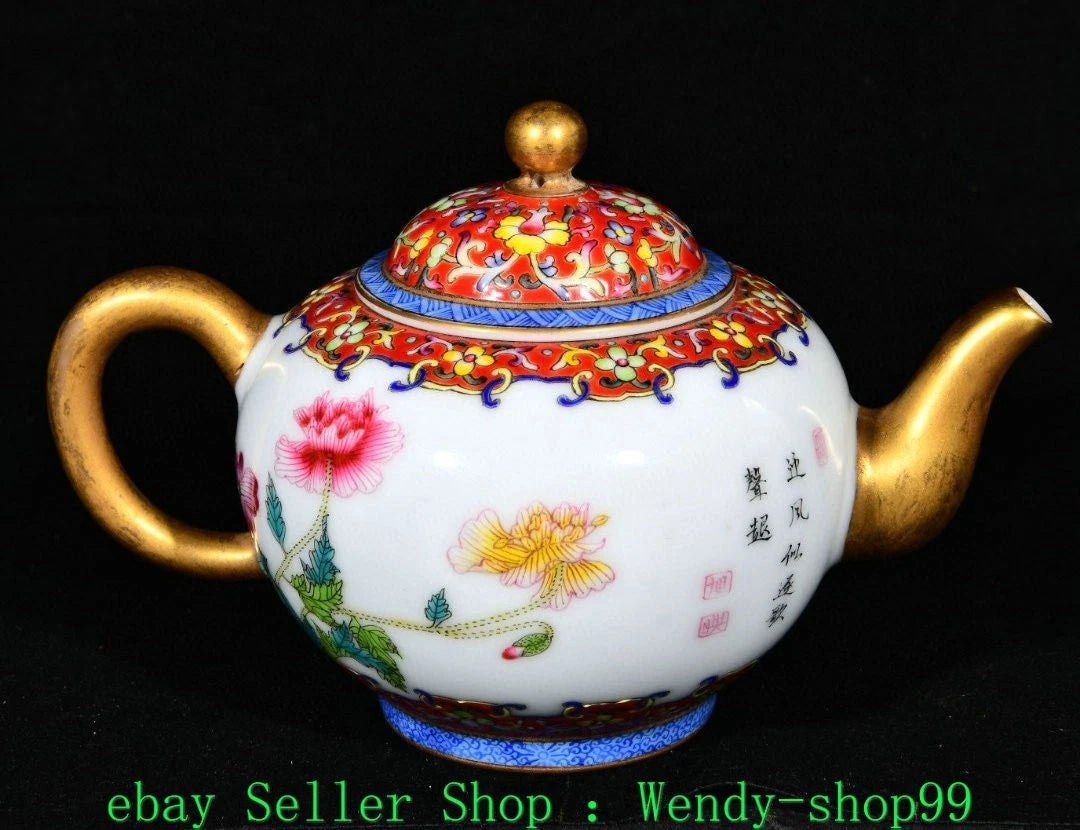 5" YongZheng Marked Colour Enamel Porcelain Gilt Peony Flower Butterfly Teapot | eBay