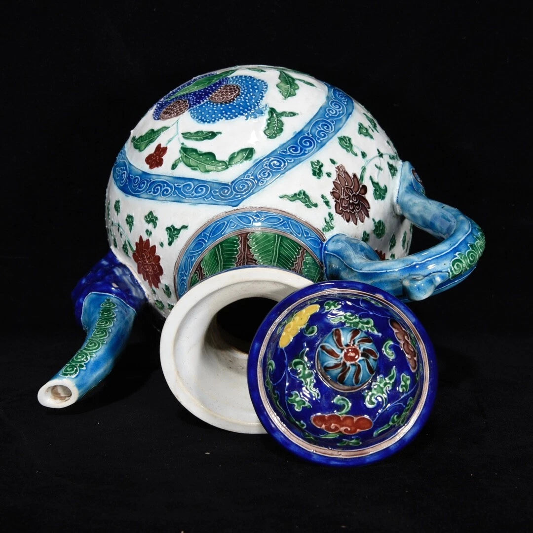 10.2" China Porcelain ming dynasty yongle mark colour enamels peach lotus Teapot | eBay