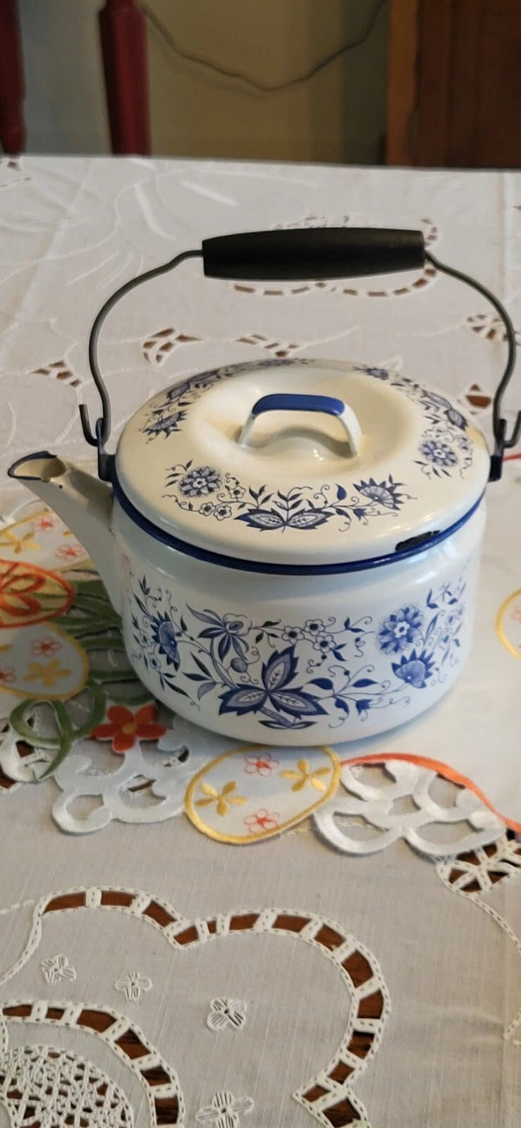 Vintage Farmhouse Floral Blue And White Enamel Coffee Tea Pot | eBay