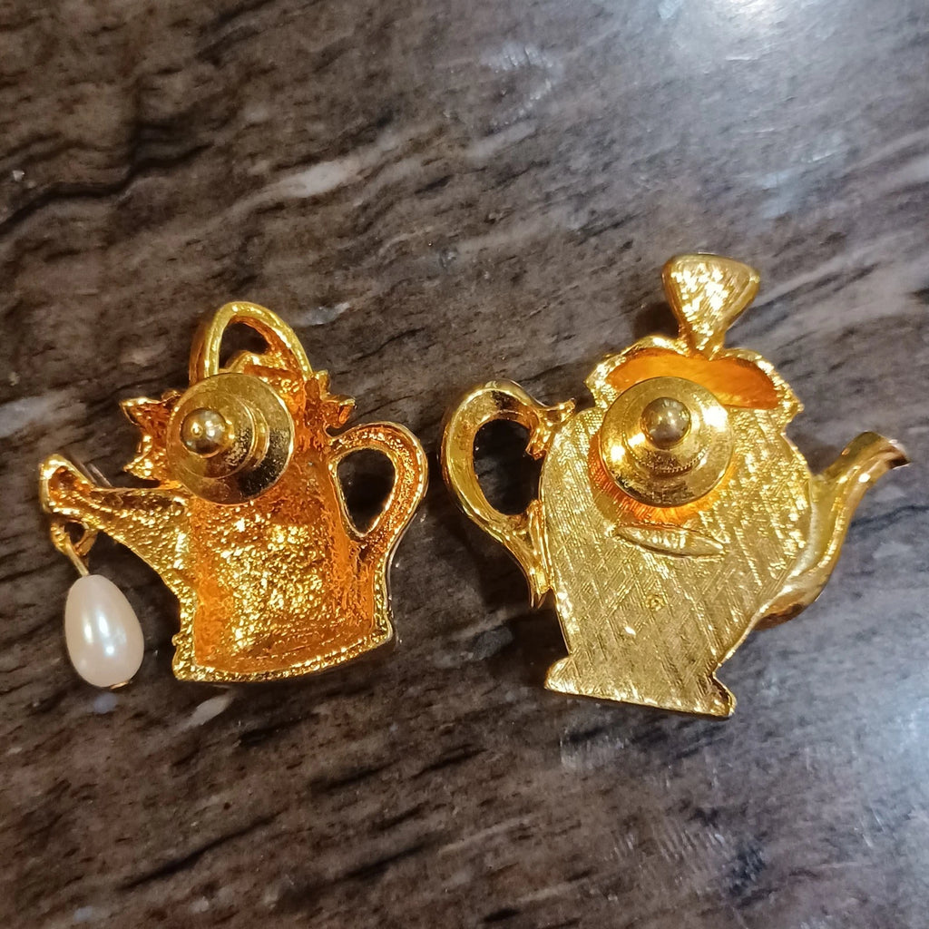 2-Vtg Avon teapot pins brooches marked porcelain faux pearl gold tone enamel | eBay
