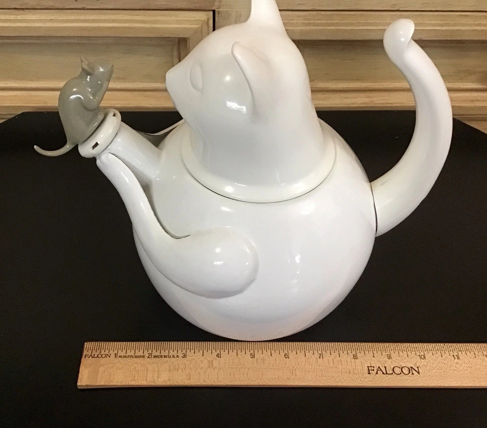Vintage Retro Copco White Cat And Mouse Whistling Enamel Teapot Kettle EUC | eBay