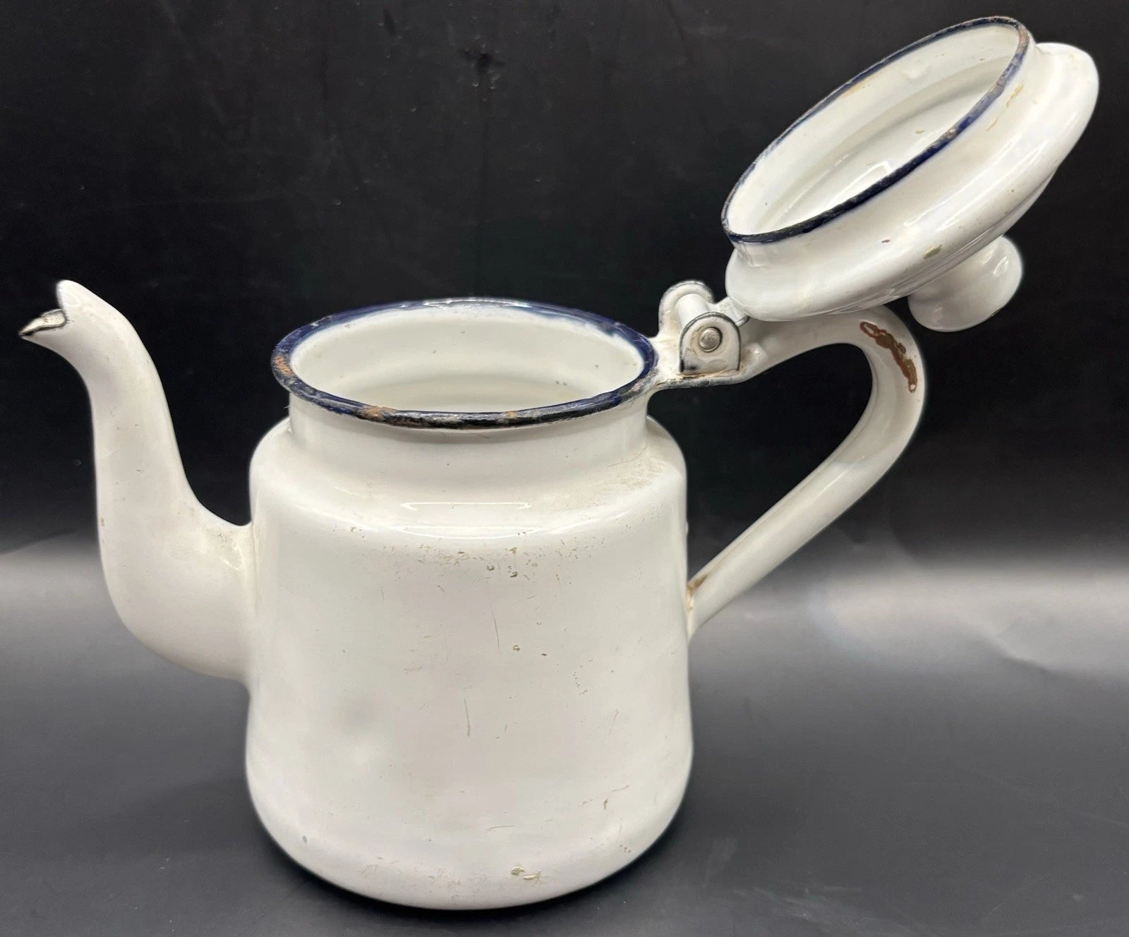 Vintage Miniature White Enamel Teapot Small Tea Kettle w/ Hinged Lid | eBay