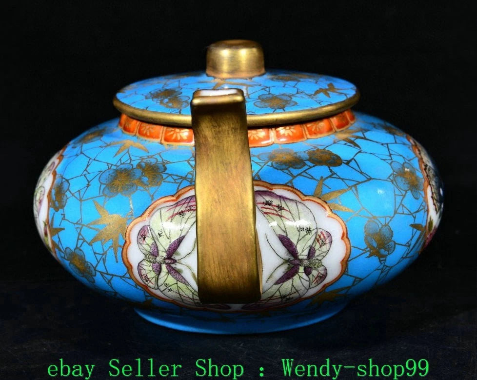 6.2" Qianlong Marked Colour Enamel Porcelain Gilt Butterfly Teapot Teakettle | eBay