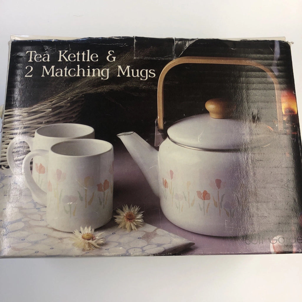 LINCOWARE Tea Kettle 2 Qt Porcelain Enamel on Steel Soft Gardens With 2 Mugs New | eBay