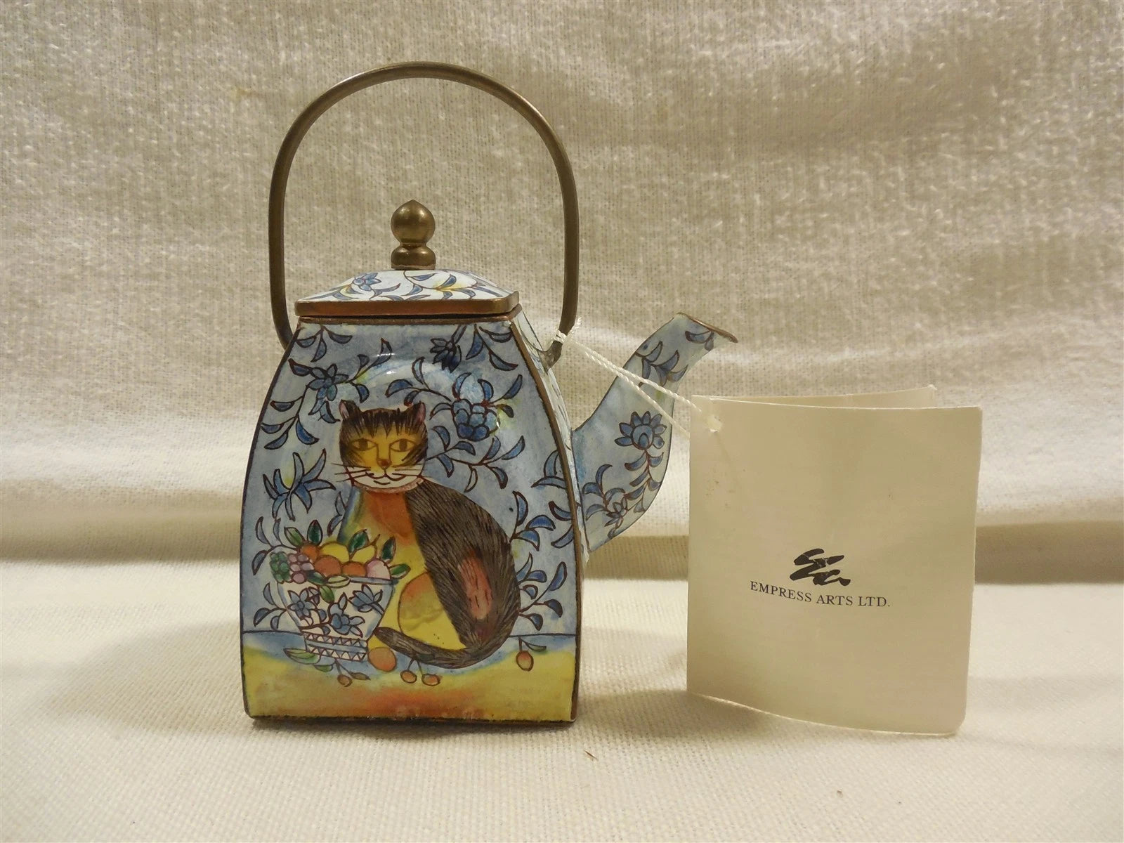 Vintage 2000 Empress Arts Enamel Teapot Cat with Fruit Basket | eBay