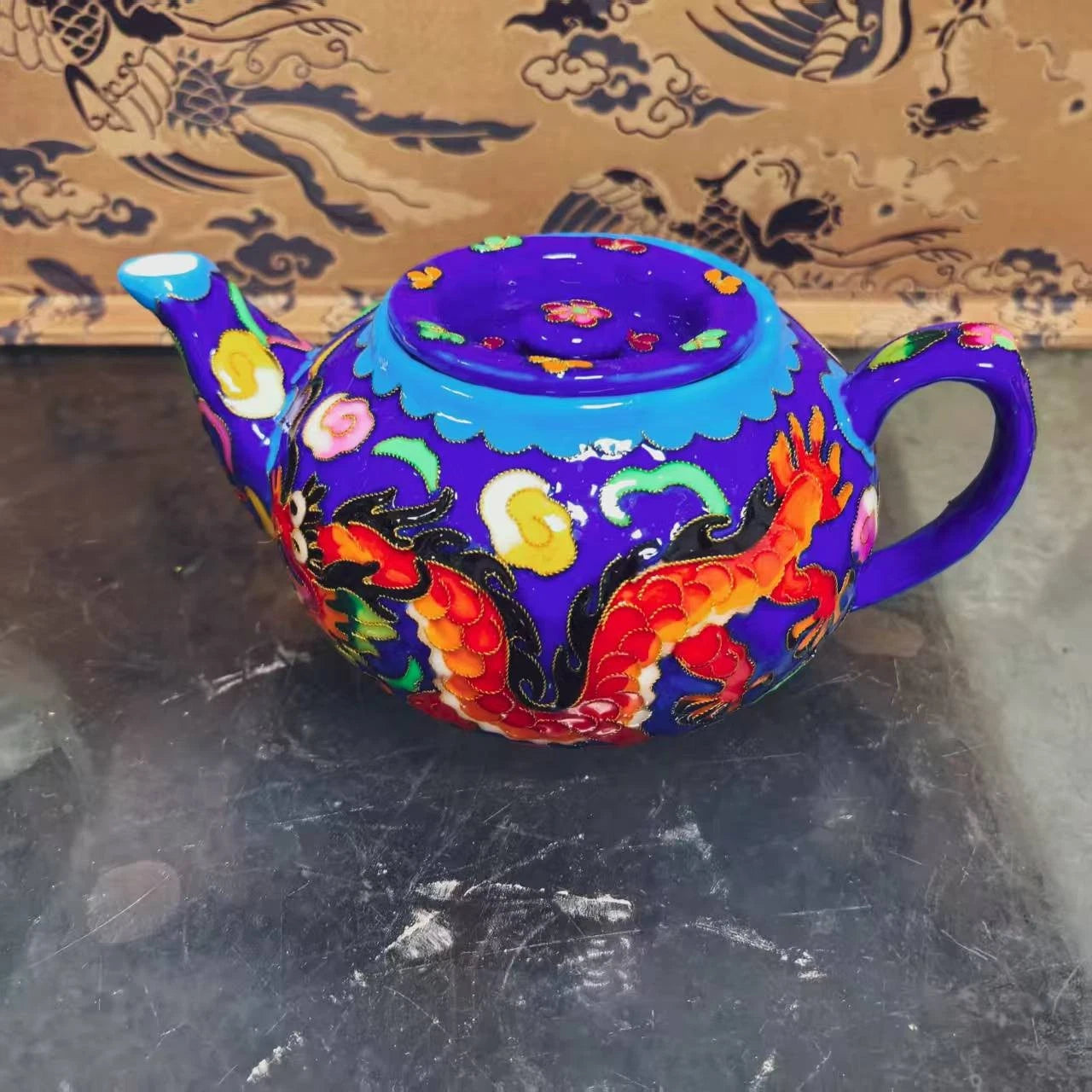 Chinese Old Porcelain blue enamel cloisonn é Dragon and Phoenix Pattern Teapot | eBay