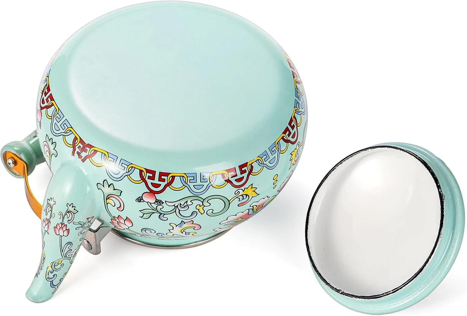 2.6 Quart Vintage Enamel Tea Kettle Large Enameled Floral Teapot Flower Enamel | eBay