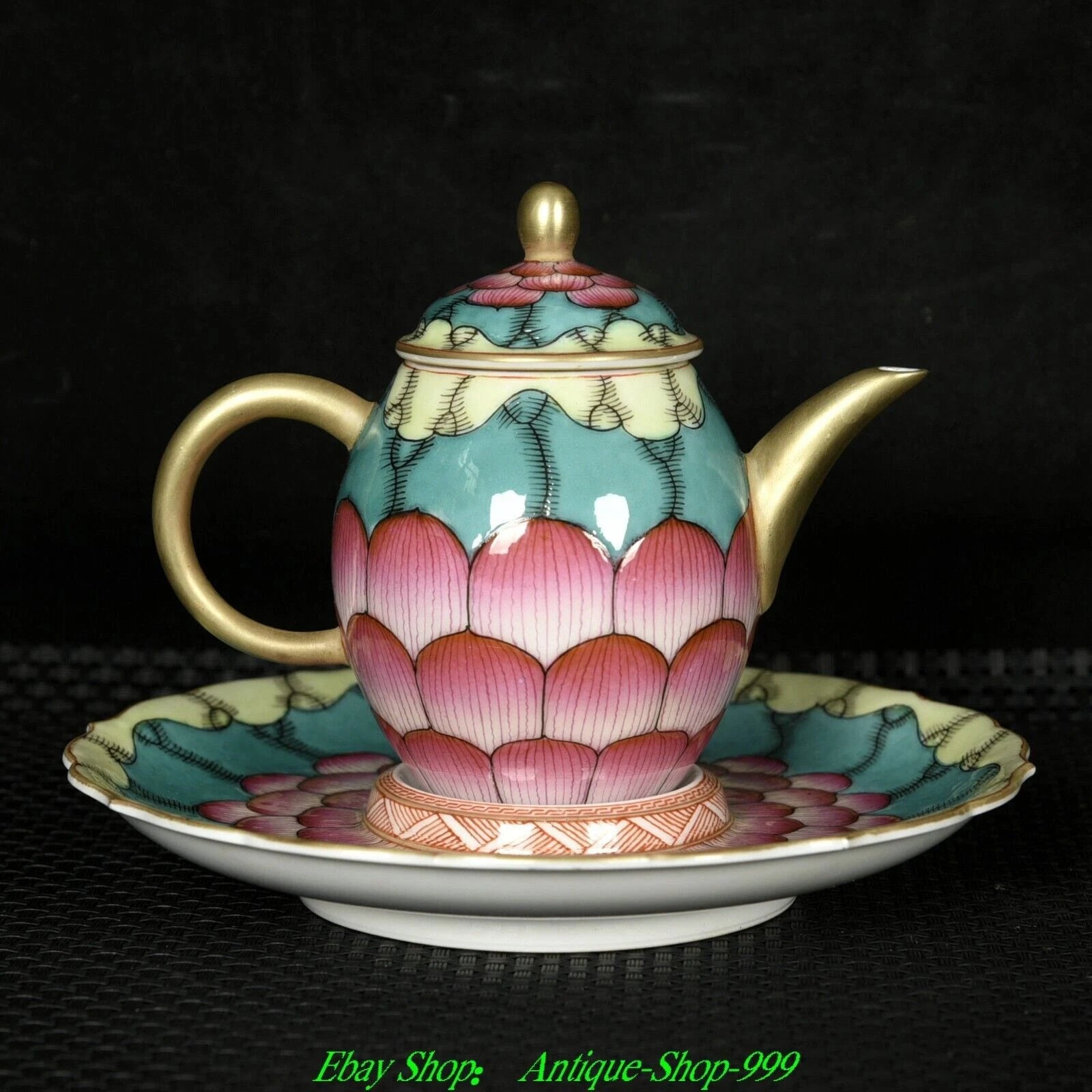 4"Qianlong Marked Enamel Colour Porcelain Gilt Lotus flower Pattern Teapot Plate | eBay