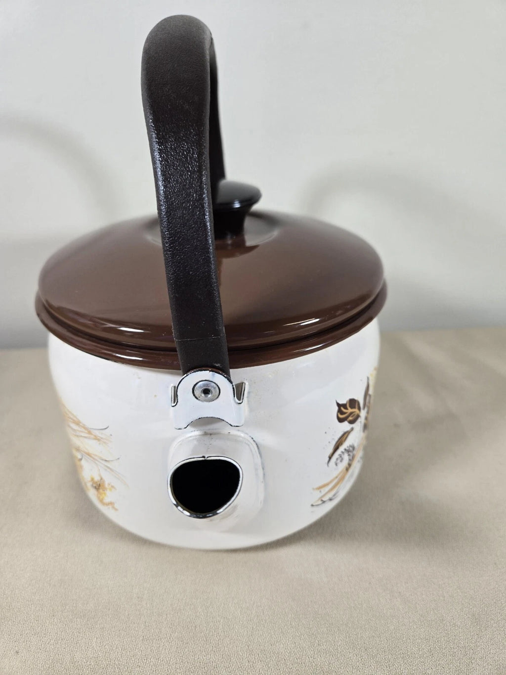Vtg Retro Enamel Tea Pot Harvest Wheat Wood Handle In Used Condition | eBay