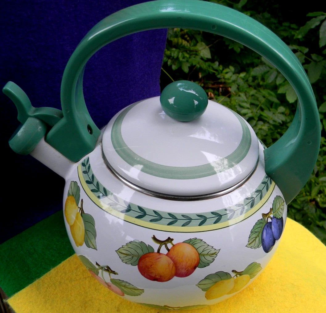 NM Villeroy & Boch Enamel Coated Teapot w/ Green Arch Handle Summer Fruit 1.5 Qt | eBay