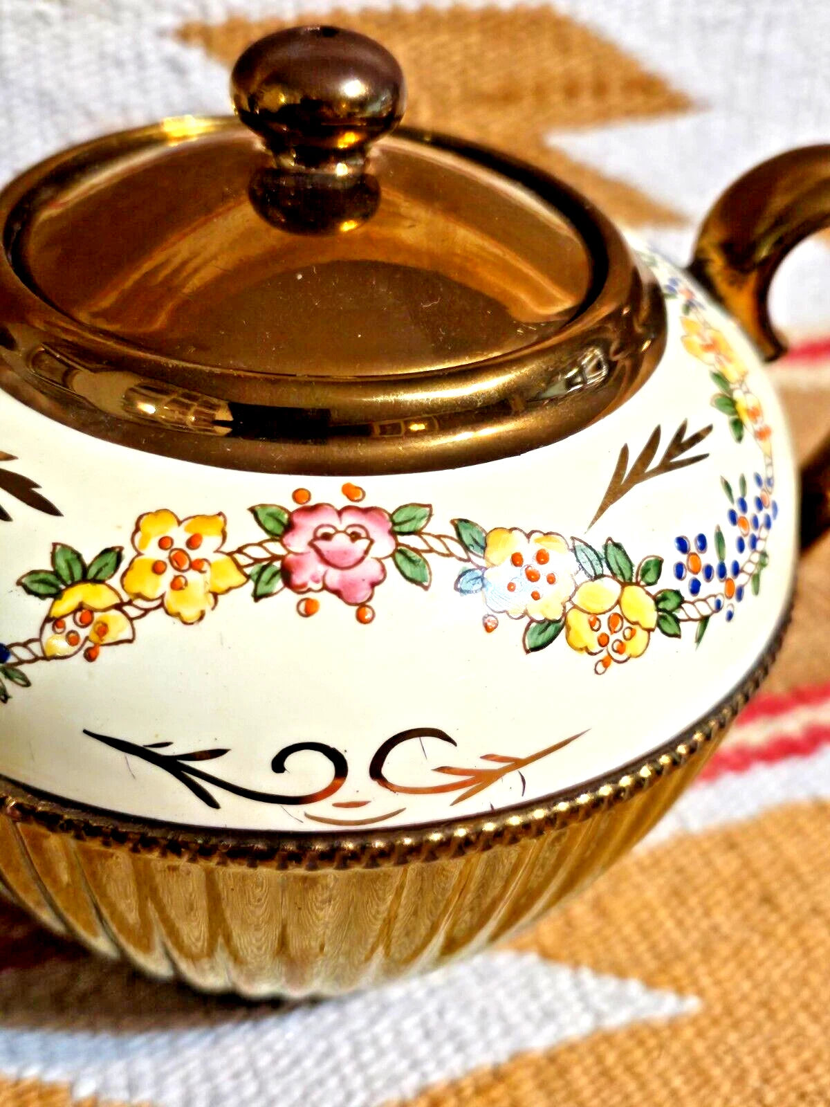 BEAUTIFUL COPPER LUSTRE LUSTER TEAPOT HAND PAINTED ENAMEL FLOWERS GIBSONS N.MINT | eBay