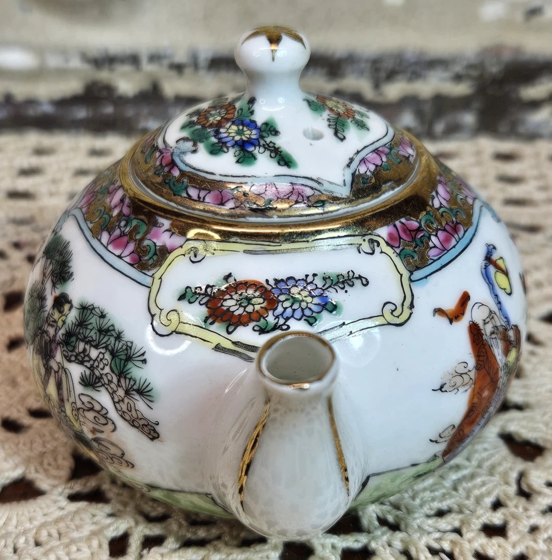 8 Piece Vintage Miniature Enamel on Porcelain Asian Teapot & Tea Cups | eBay