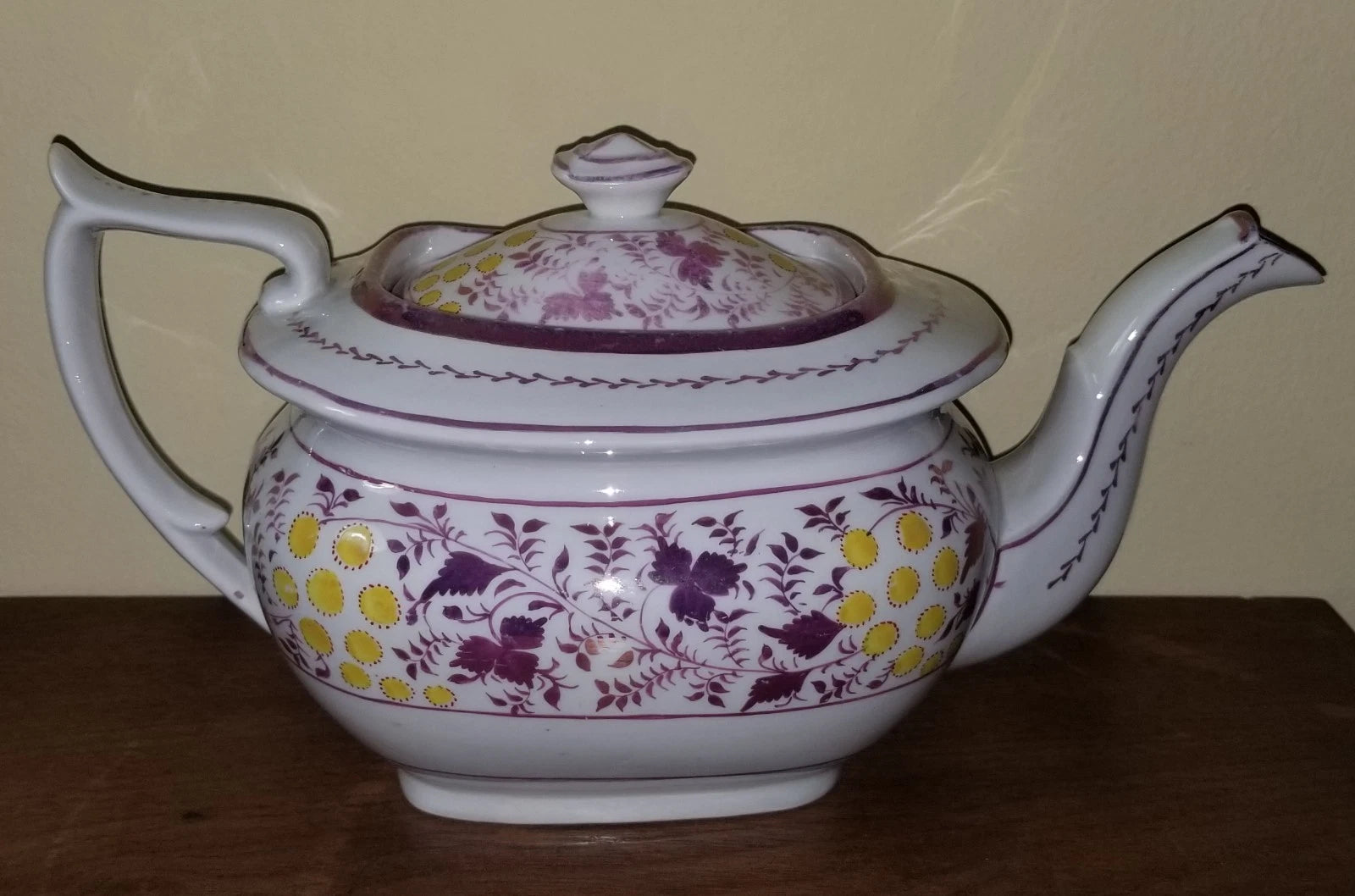 C.1810-1820 Georgian Porcelain Teapot Pink Luster Yellow Enamel Exc. Condition | eBay