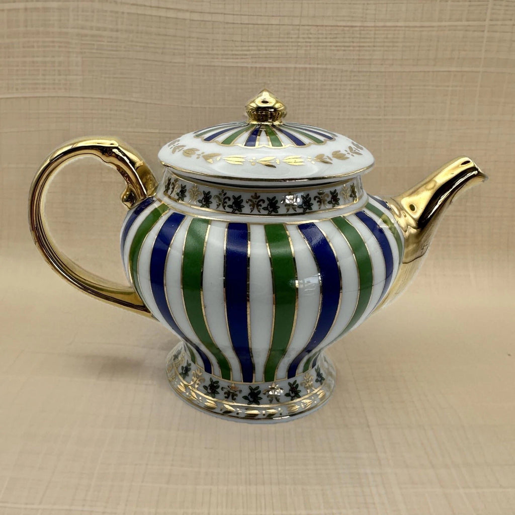 Mini Enameled Porcelain Teapot 3 inch Green/Blue Stripes Gilt Stamped Qingfa | eBay