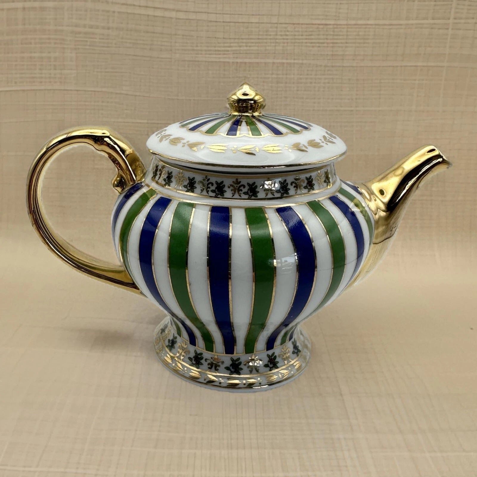 Mini Enameled Porcelain Teapot 3 inch Green/Blue Stripes Gilt Stamped Qingfa | eBay