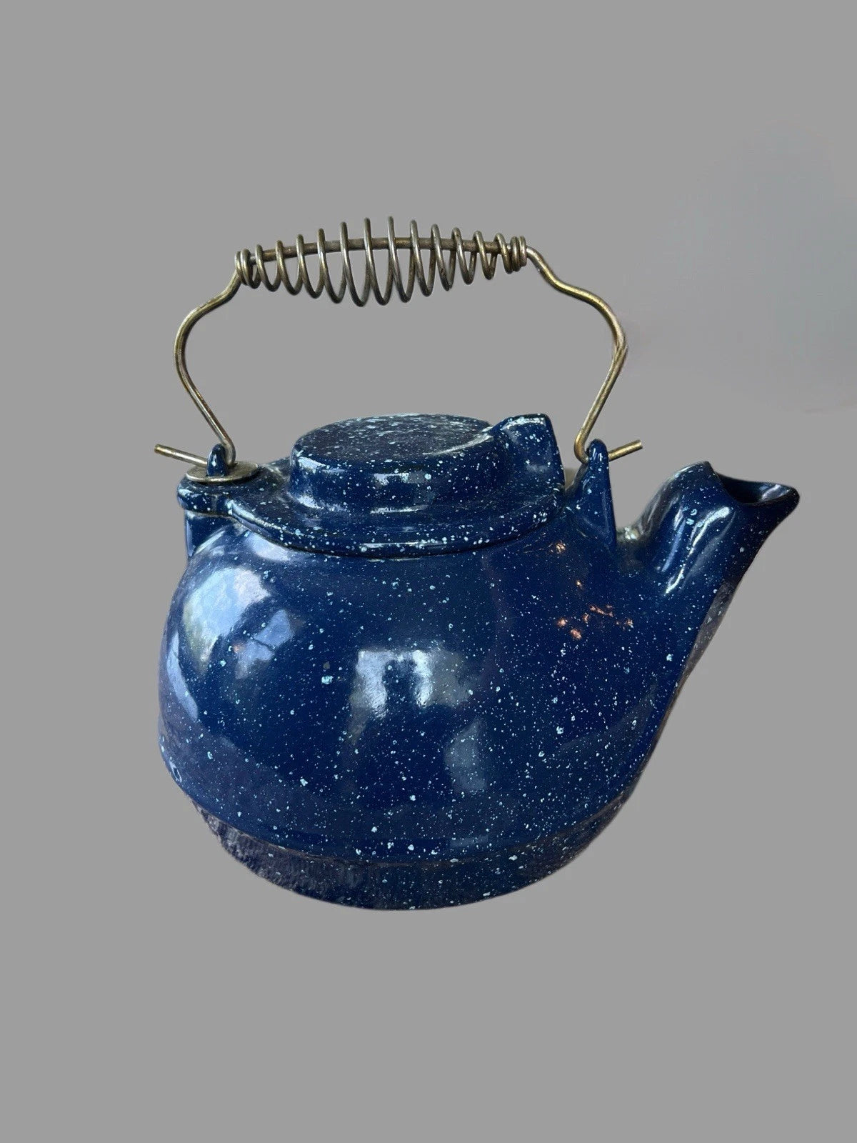 Vintage Cast Iron Teapot with Swivel Lid Blue White Speckle Enamel Camping Cook | eBay
