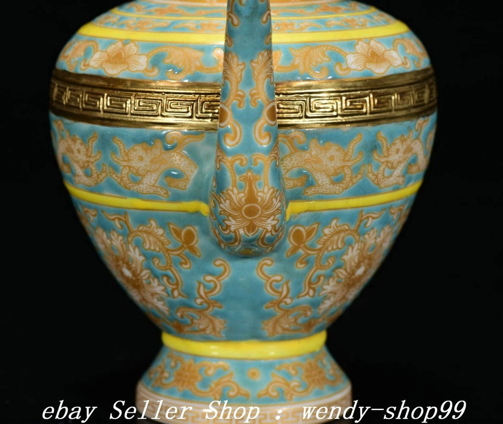 7" Qianlong Colour Enamel Blue Glaze Porcelain Gilt Dragon Wine Tea Pot Flagon | eBay