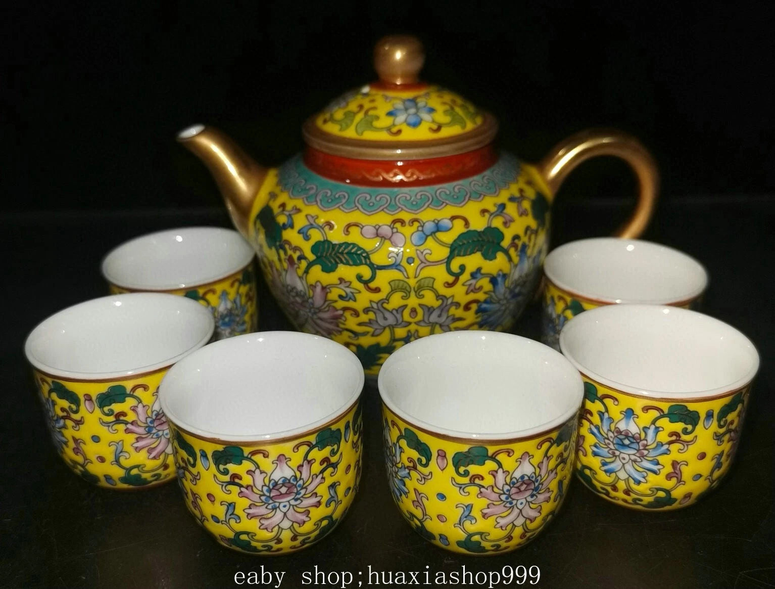9" YongZheng Marked Colour Enamel Porcelain Gilt Flower Pattern Teapot Cup Set | eBay