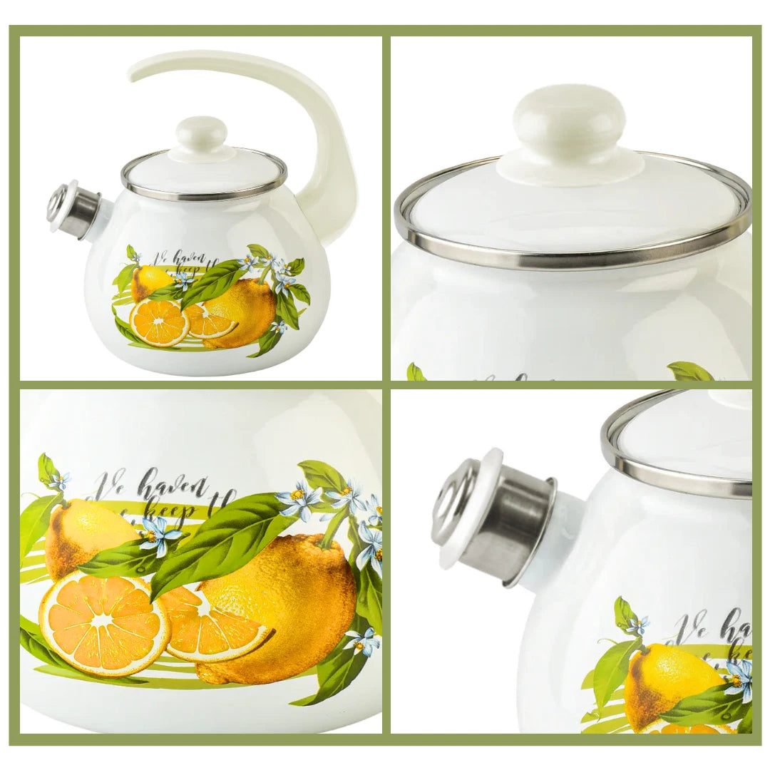 2.7-qt Novomoskovsk Lemon Enamel Kettle with Whistle Vintage Enameled Tea Pot | eBay