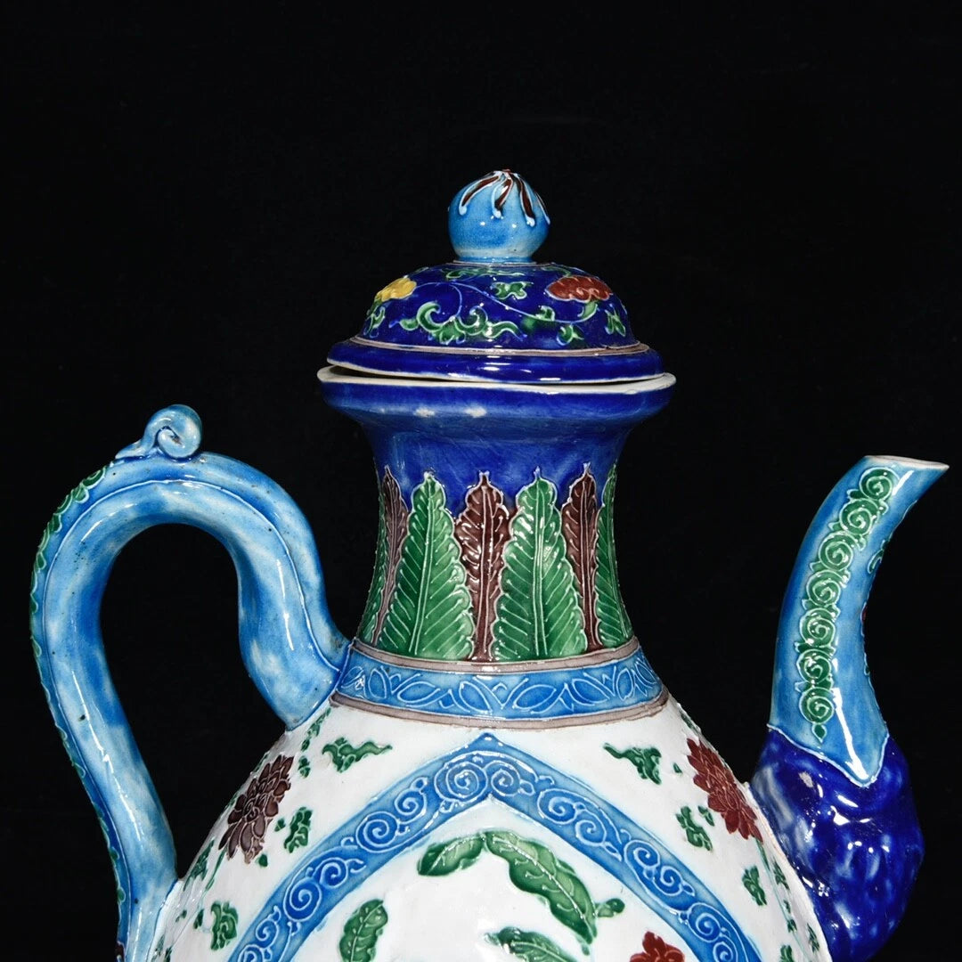 10.2" China Porcelain ming dynasty yongle mark colour enamels peach lotus Teapot | eBay