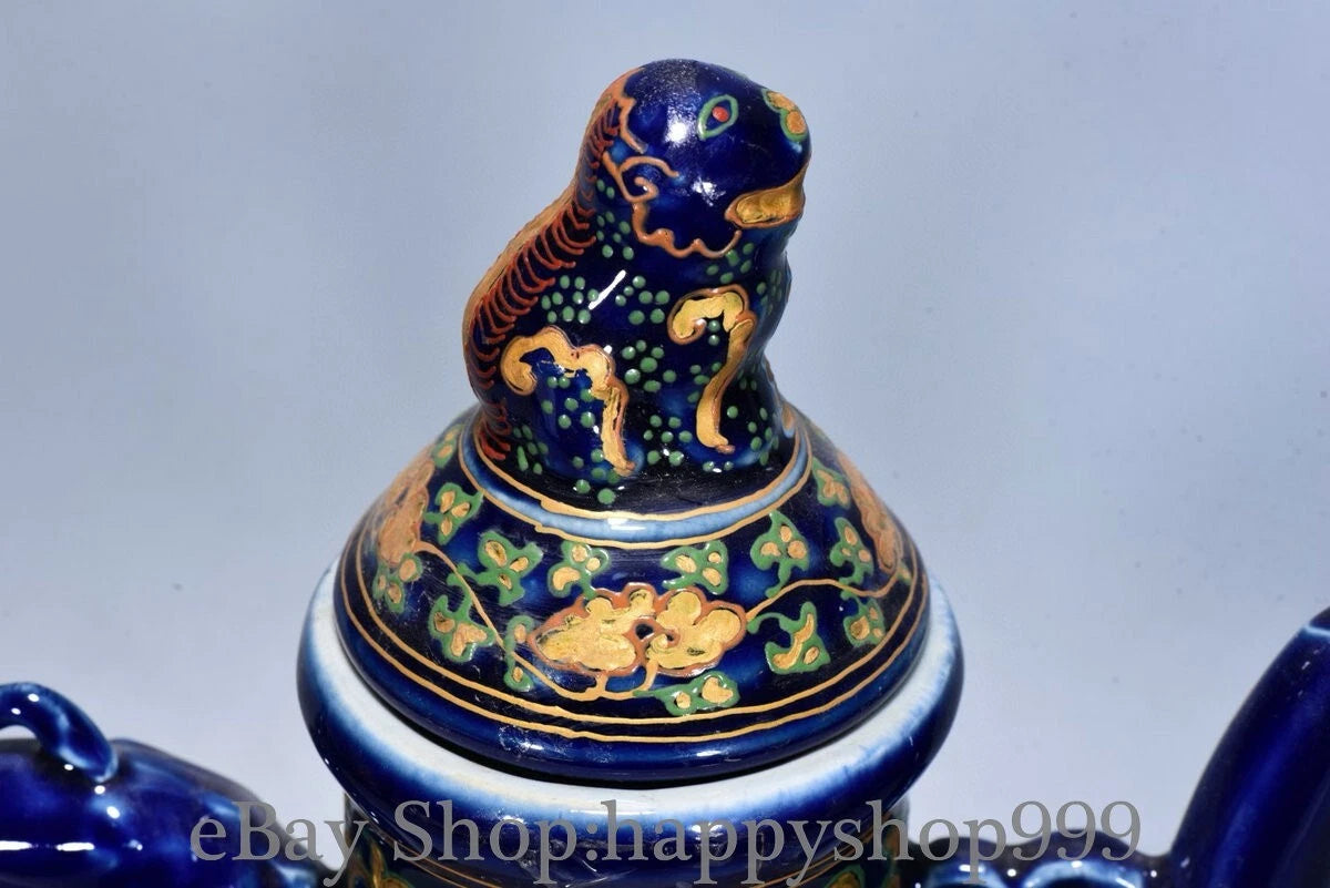 12.4" Yongle Marked Craig Blue Glaze Enamel Porcelain Flower Wine Tea Pot Flagon | eBay