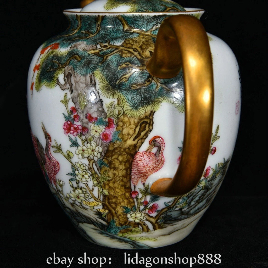 6.4"Yongzheng Marked Enamel Porcelain Gilt Flower Birds Tree Pattern Wine Teapot | eBay