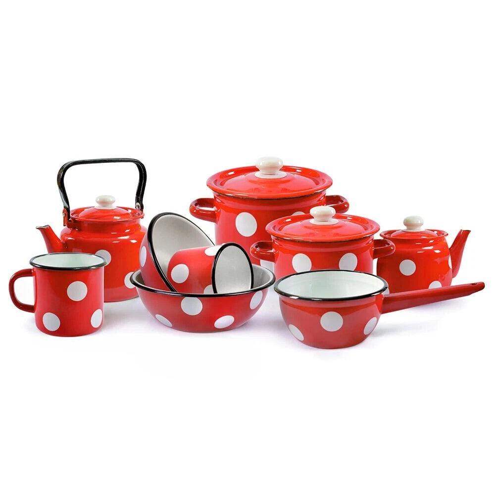 Red Polka Dot Enamel Teapot Small Stovetop Kettle Vintage Enameled Tea Pot 1.1qt | eBay