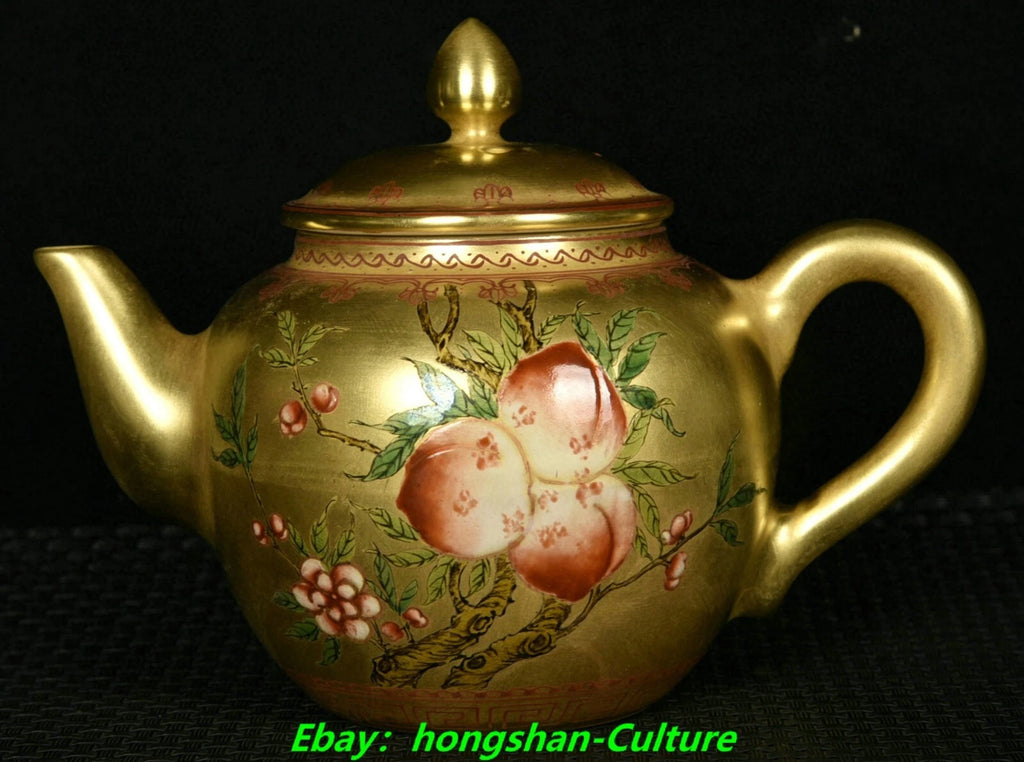 5.7" Qianlong Enamel Colour Porcelain Gold Bat Peach Pattern Wine Tea Pot Flagon | eBay