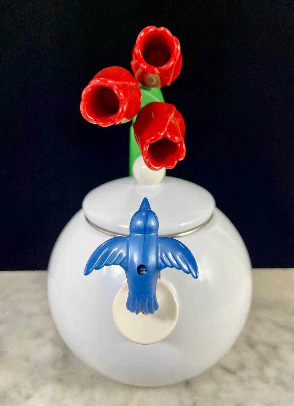 1990s Ancona Enamel Whistling Tea Pot Kettle Blue Hummingbird Red Tulips Vtg EUC | eBay