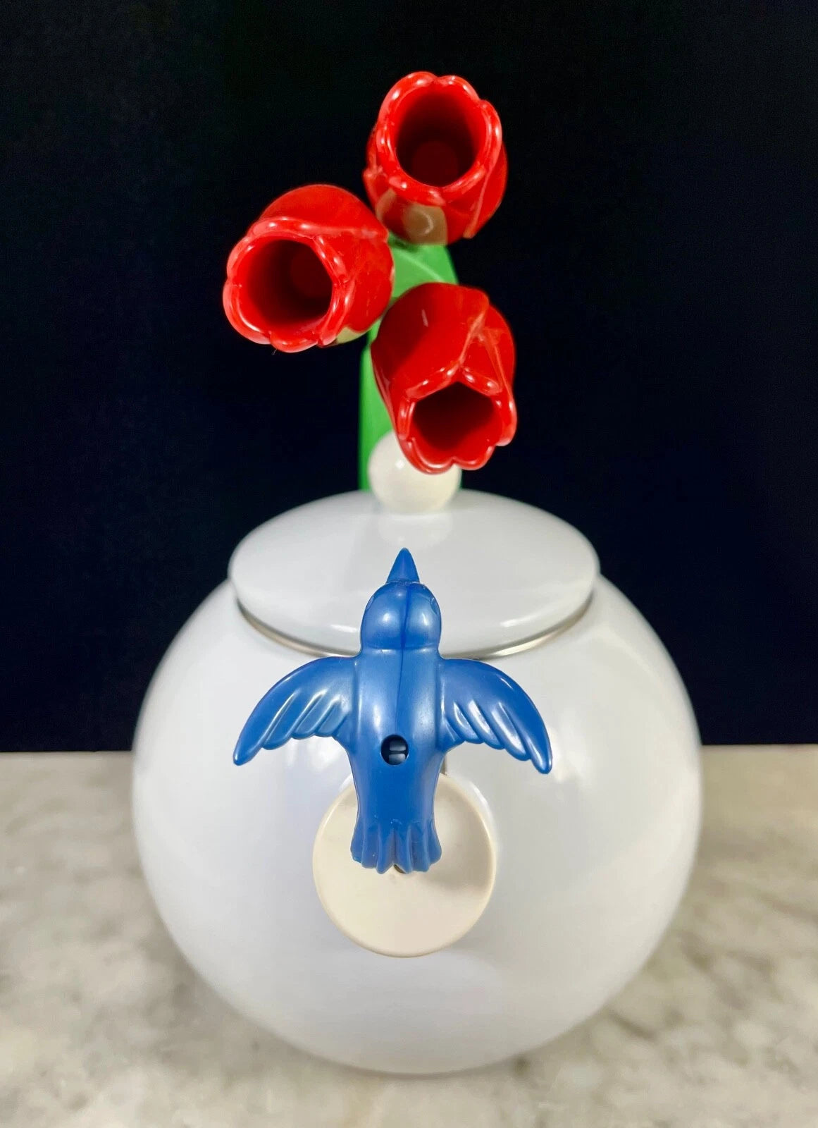 1990s Ancona Enamel Whistling Tea Pot Kettle Blue Hummingbird Red Tulips Vtg EUC | eBay