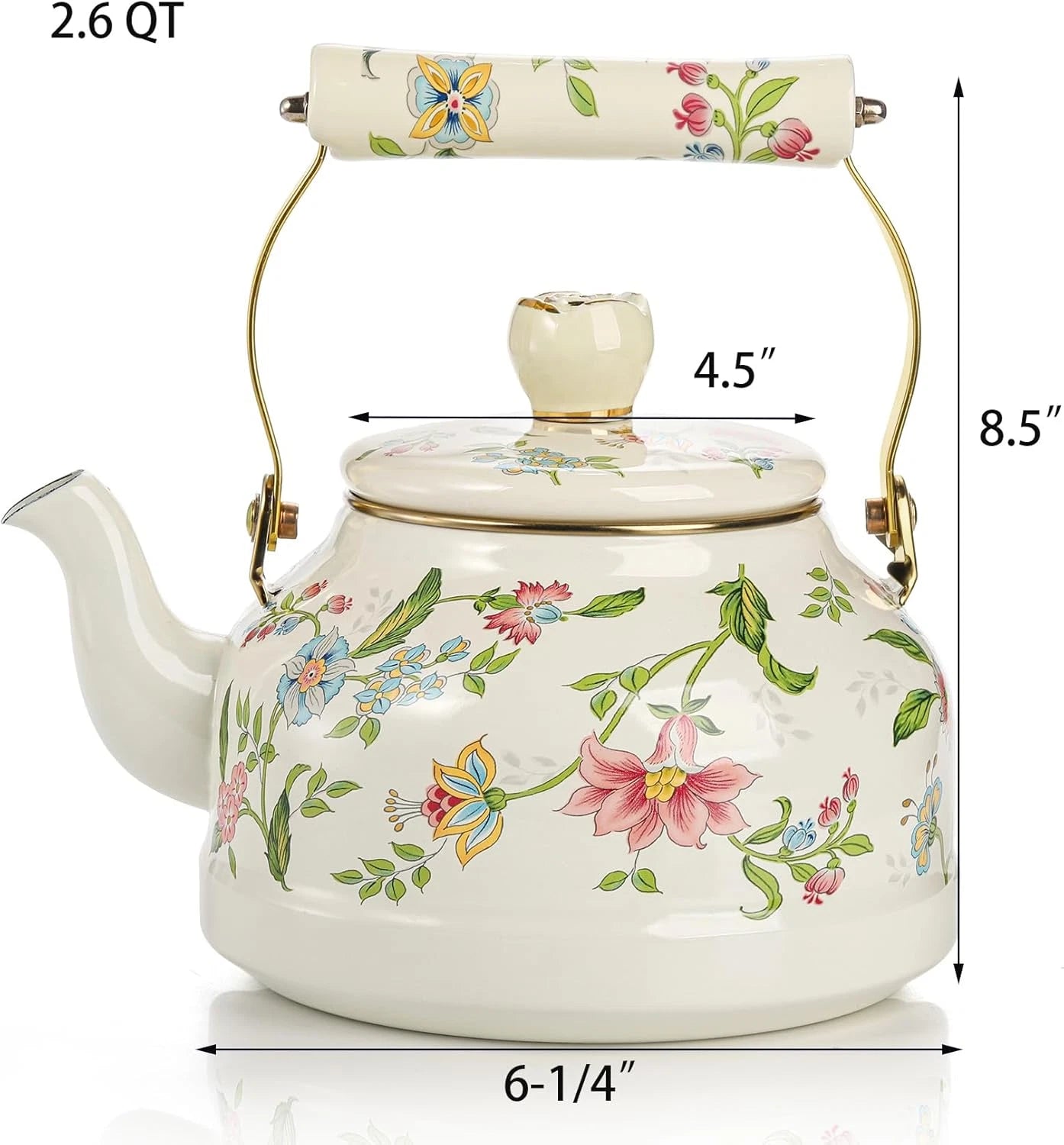 2.6 Quart Vintage Enamel Tea Kettle, Green Floral Stovetop Water Kettle Teapot w | eBay