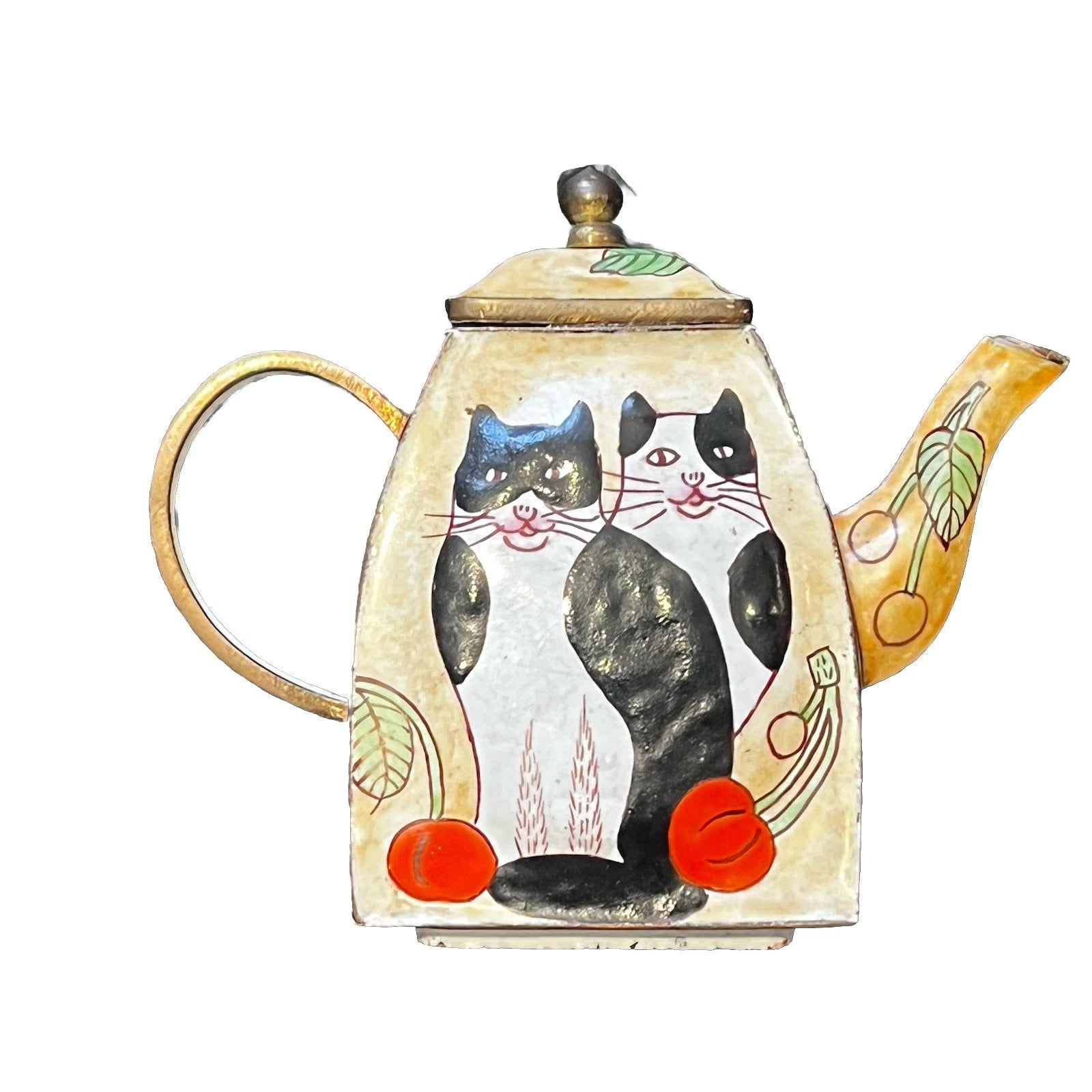Enameled Metal Black & White Cats Mini 3 1/2” Teapot Preowned | eBay