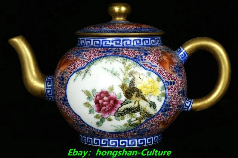 6.8" Qianlong Enamel Colour Porcelain Gold Flower Bird Wine Tea Pot Flagon | eBay