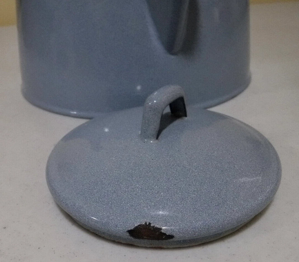 Vintage Enamel Light Blue Speckled Teapot with Wood Handle | eBay