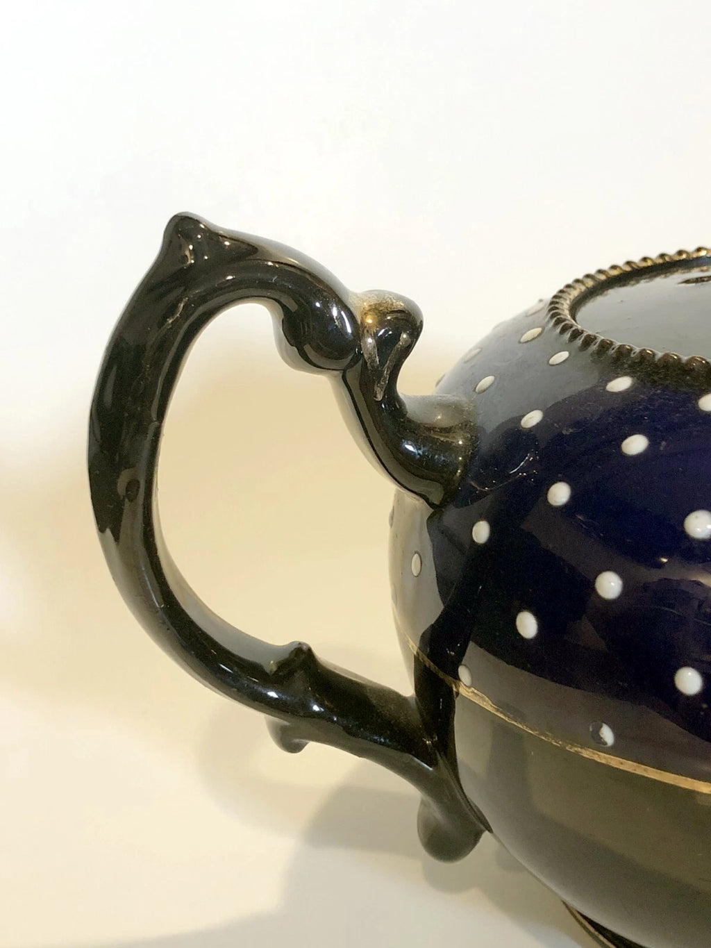 Vintage Teapot Cobalt Blue, Jet Black, White Enameled Dots with Gold Accents | eBay
