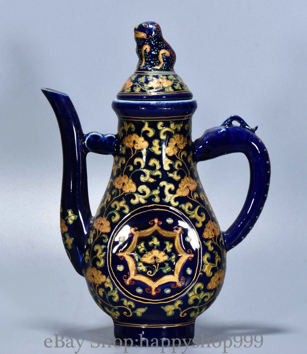 12.4" Yongle Marked Craig Blue Glaze Enamel Porcelain Flower Wine Tea Pot Flagon | eBay