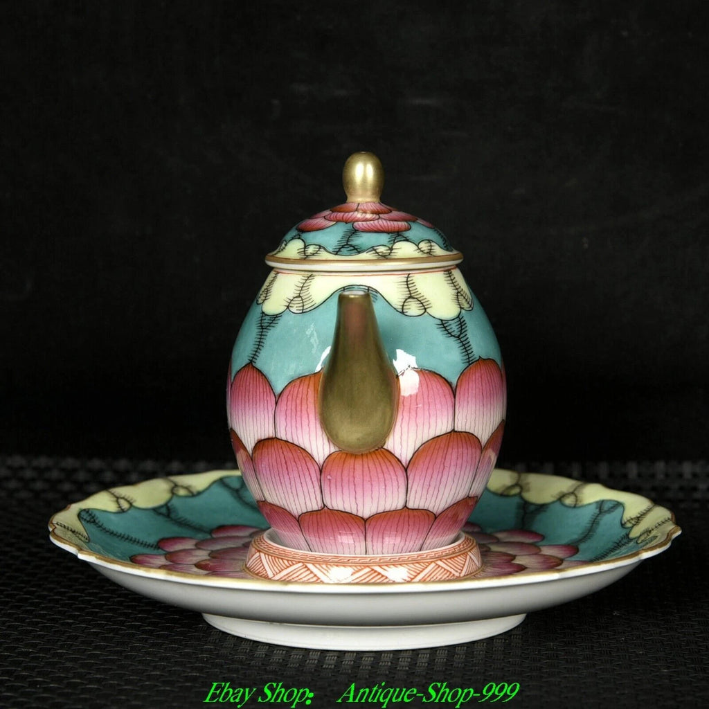 4"Qianlong Marked Enamel Colour Porcelain Gilt Lotus flower Pattern Teapot Plate | eBay