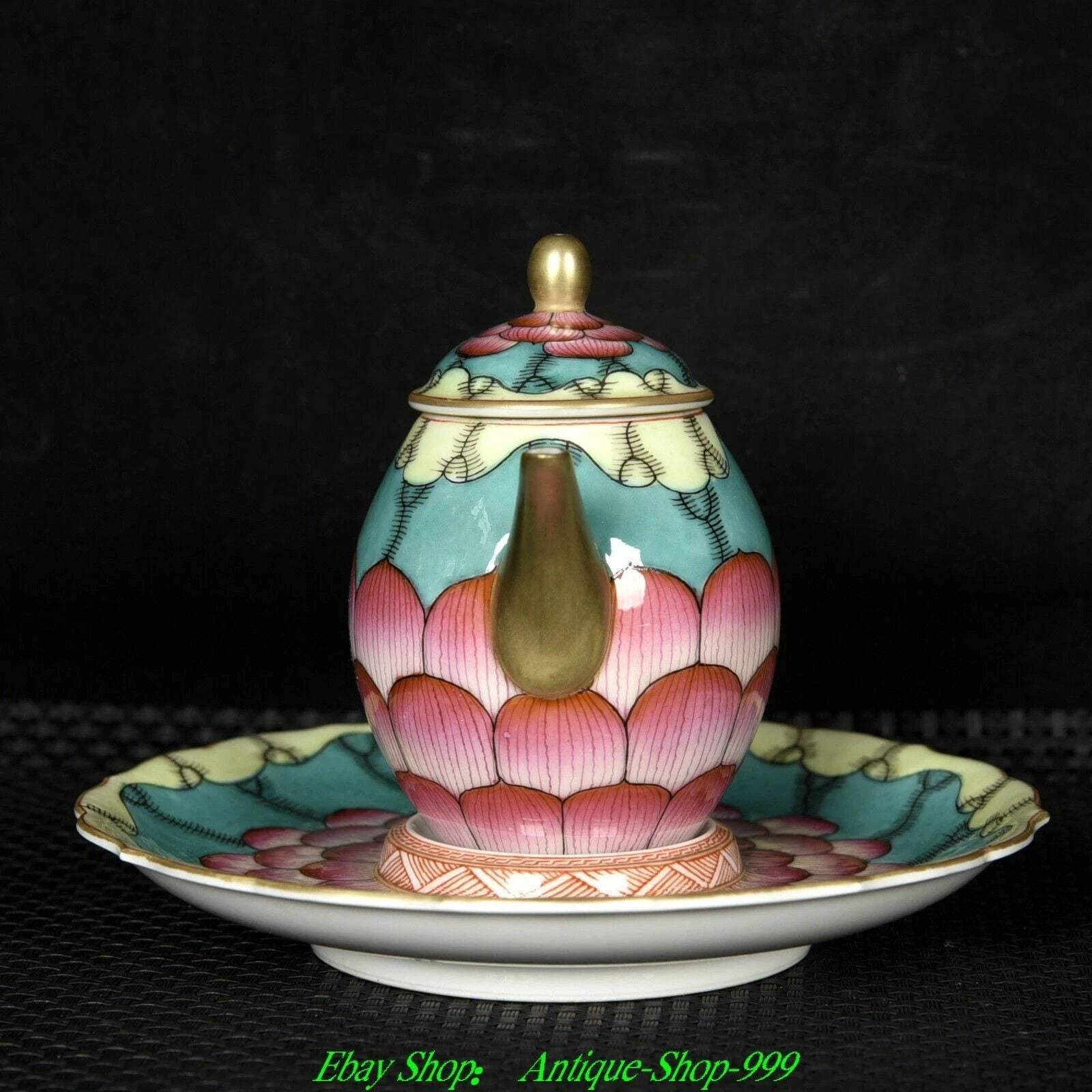 4"Qianlong Marked Enamel Colour Porcelain Gilt Lotus flower Pattern Teapot Plate | eBay