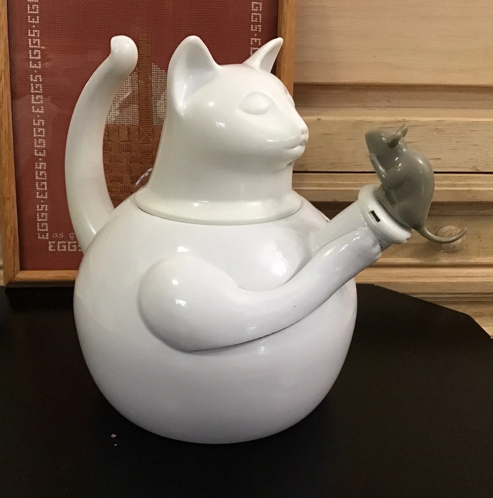 Vintage Retro Copco White Cat And Mouse Whistling Enamel Teapot Kettle EUC | eBay