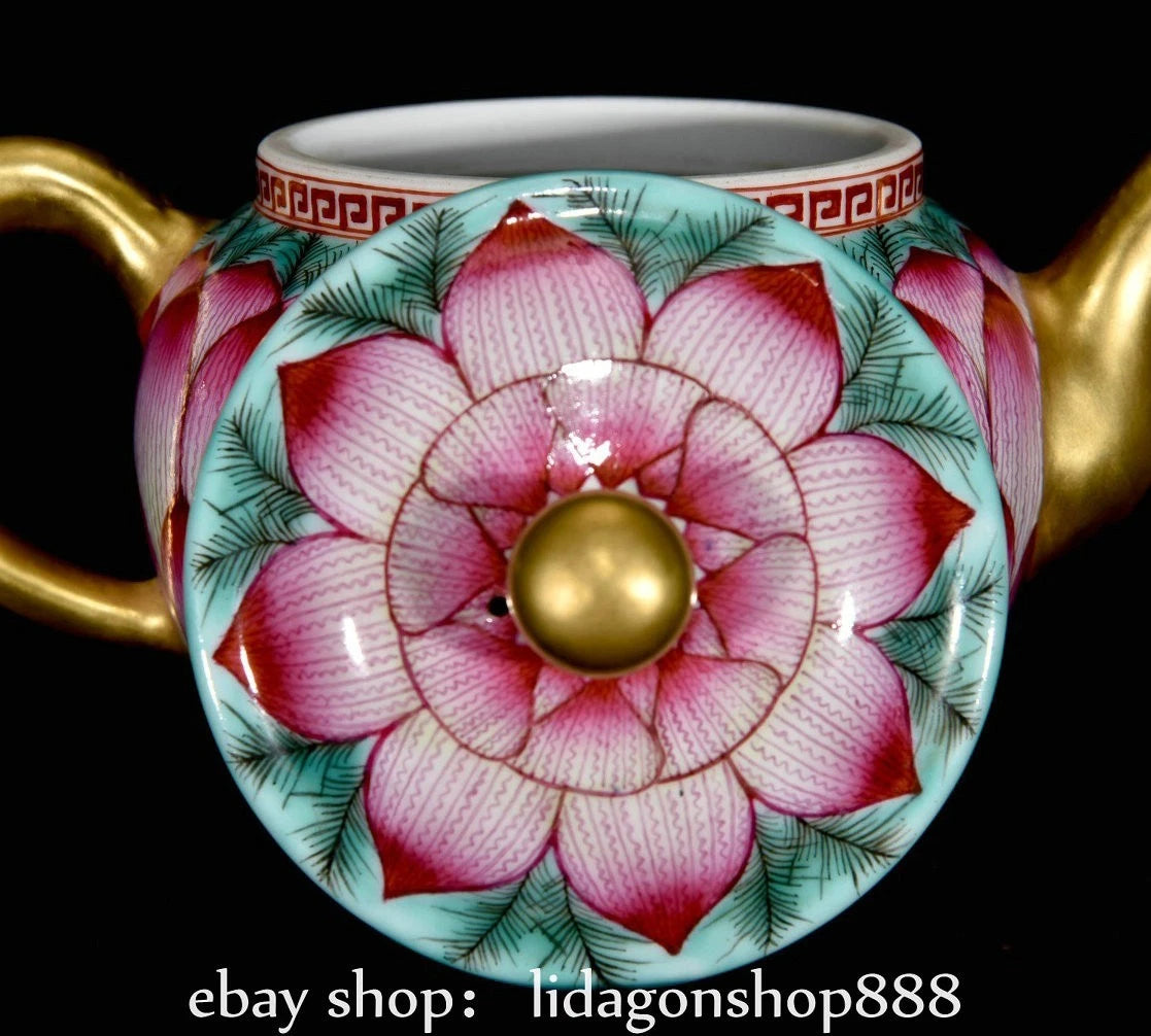 6.4"Qianlong Marked Enamel Porcelain Gilt Lotus Flower Petal Pattern Wine Teapot | eBay