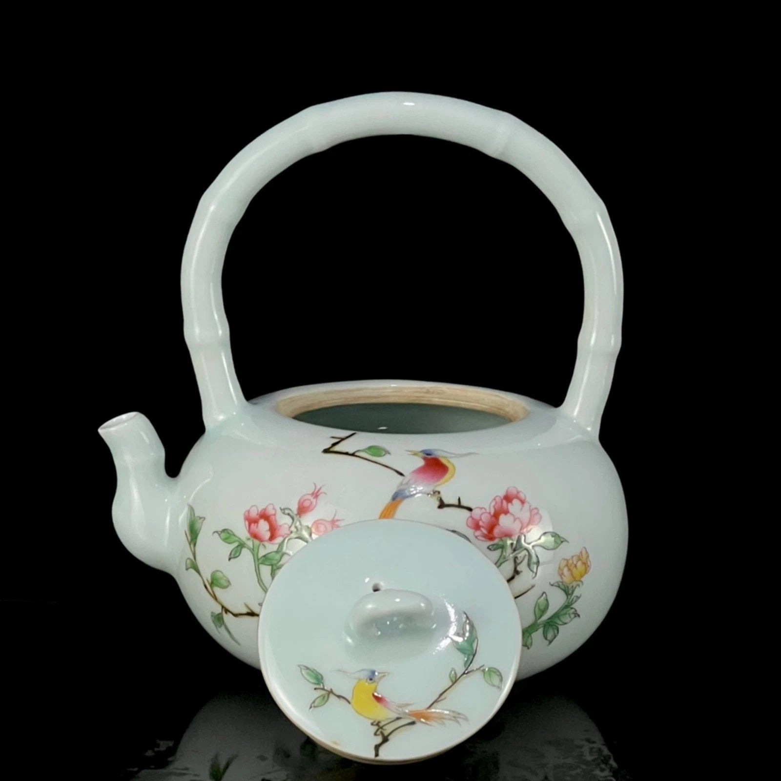 Chinese Enamel Color Porcelain Hand Painted Flower and Bird Handled Teapot 2265 | eBay