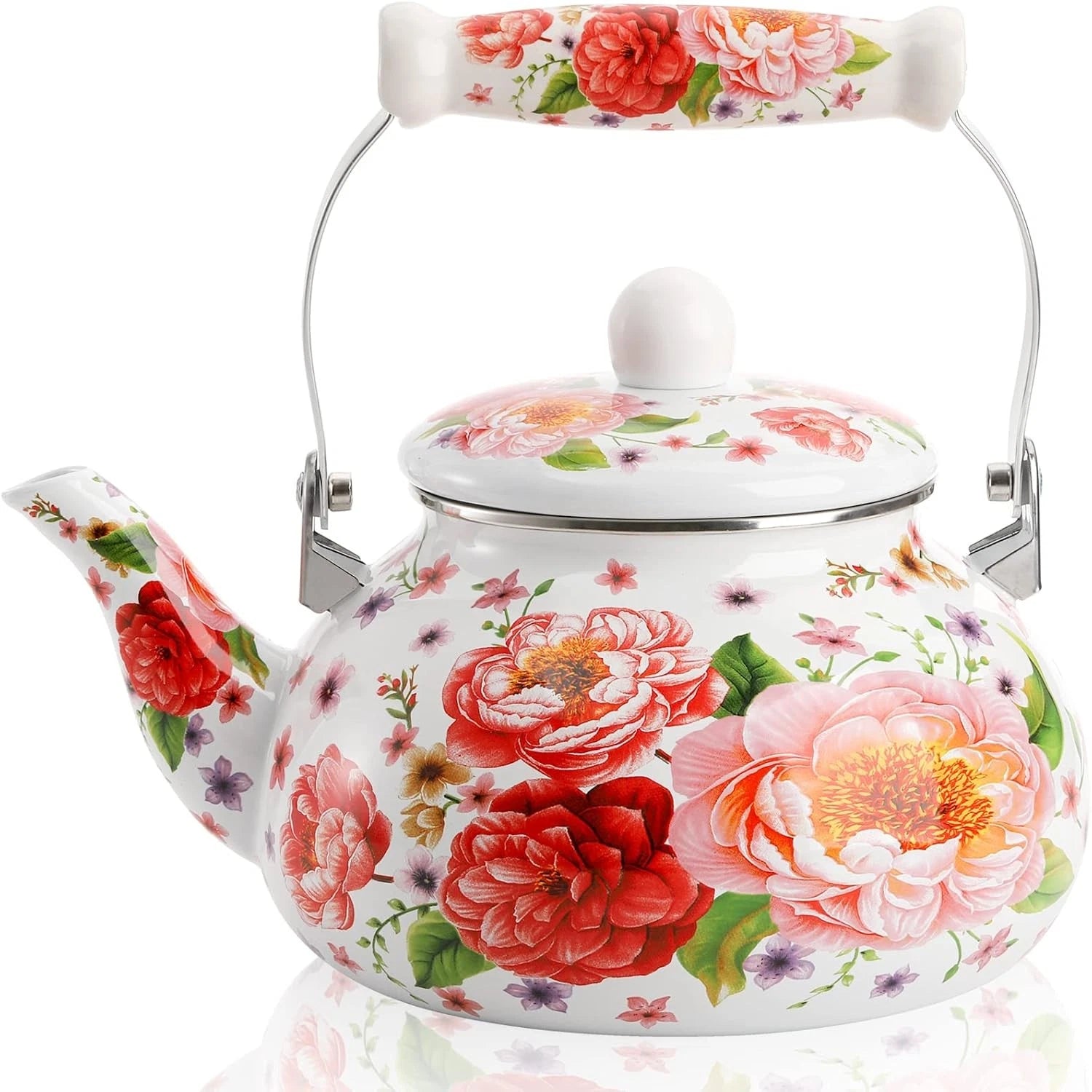 2.6 Quart Enamel Tea Kettle Stovetop, Large Porcelain Enameled Teakettle, 2.5L | eBay